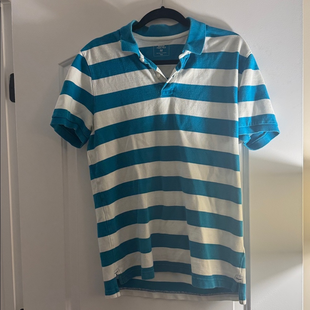 Gap Men’s Medium Blue and White Striped Polo Shirt